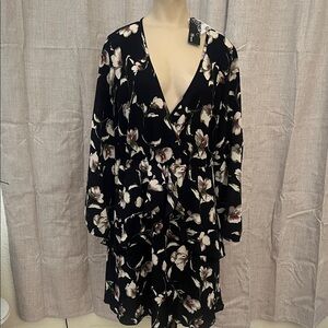 Chic Black Floral Long Sleeve Dress